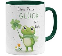 OM3 Tasse à café avec inscription en allemand « Eine Prise Glück » - Tasse en céramique - 325 ml - Imprimé des deux côtés - Vert