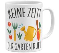 OM3 Tasse à café avec inscription « Keine Zeit Der Garten ruft » - Idée cadeau amusante pour les jardiniers amateurs et les amateurs de jardin - Tasse en céramique - 325 ml - Imprimé des deux côtés