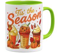 OM3 Tasse à café d'automne mignonne avec inscription - Automne confortable - Halloween - Citrouille citrouille Tis' the Season - Tasse en céramique - 325 ml - Imprimé des deux côtés - Vert clair
