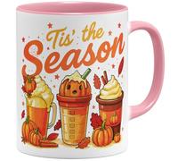OM3 Tasse à café d'automne mignonne avec inscription - Automne confortable - Halloween - Citrouille citrouille Tis' the Season - Tasse en céramique - 325 ml - Imprimé des deux côtés - Rose