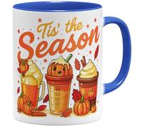 OM3 Tasse à café d'automne mignonne avec inscription en allemand - Automne confortable - Halloween - Citrouille citrouille Tis' the Season - Tasse en céramique - 325 ml - Imprimé des deux côtés - Bleu