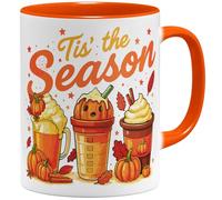 OM3 Tasse à café d'automne mignonne avec inscription en allemand - Automne confortable - Halloween - Citrouille citrouille Tis' the Season - Tasse en céramique - 325 ml - Imprimé des deux côtés