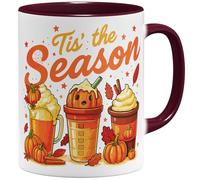 OM3 Tasse à café d'automne mignonne avec inscription en allemand - Automne confortable - Halloween - Citrouille citrouille Tis' the Season - Tasse en céramique - 325 ml - Imprimé des deux côtés