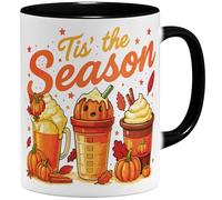 OM3 Tasse à café d'automne mignonne avec inscription en allemand - Automne confortable - Halloween - Citrouille citrouille Tis' the Season - Tasse en céramique - 325 ml - Imprimé des deux côtés - Noir