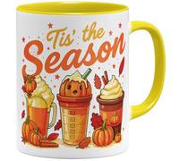 OM3 Tasse à café d'automne mignonne avec inscription en allemand - Automne confortable - Halloween - Citrouille citrouille Tis' the Season - Tasse en céramique - 325 ml - Imprimé des deux côtés