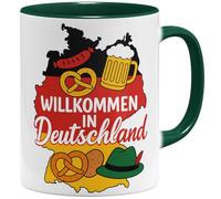 OM3 Tasse à café en céramique avec inscription en allemand « Einbürgerung Herzlich Willkommen in Deutschland » - Immigration - 325 ml - Imprimé des deux côtés - Vert