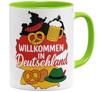 OM3 Tasse à café en céramique avec inscription en allemand « Einbürgerung Herzlich Willkommen in Deutschland » - Immigration - 325 ml - Imprimé des deux côtés - Vert clair