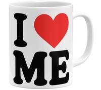 OM3® Tasse à café humoristique avec inscription en allemand « I love me » Narcissisme - Ich liebe mich II | Tasse en céramique | 325 ml | Imprimé des deux côtés | Blanc