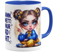 OM3 Tasse à café humoristique avec inscription en allemand « Ich kann auch nett - will nur grad nicht » - en céramique - 325 ml - Impression complète - Bleu