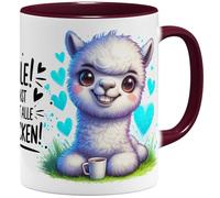 OM3 Tasse à café humoristique en alpaga avec inscription en allemand « Lächeln ! Du kannst sie nicht alle anspucken! » Déclaration - Tasse en céramique - 325 ml - Impression complète - Bordeaux