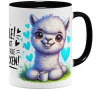 OM3 Tasse à café humoristique en alpaga avec inscription en allemand « Lächeln ! Du kannst sie nicht alle anspucken! » - Tasse en céramique - 325 ml - Impression intégrale - Noir