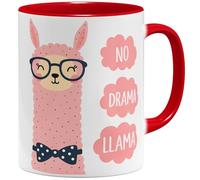 OM3 Tasse à café humoristique No Drama Llama avec inscription en allemand « Statement Alpaka » - En céramique - 325 ml - Imprimé des deux côtés - Rouge