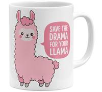 OM3 Tasse à café humoristique Save the Drama for your Llama avec inscription en allemand « Statement Alpaka süße Motiv » - En céramique - 325 ml - Imprimé des deux côtés - Blanc