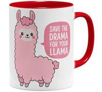 OM3 Tasse à café humoristique Save the Drama for your Llama avec inscription en allemand « Statement Alpaka süße Motiv » - En céramique - 325 ml - Imprimé des deux côtés - Rouge