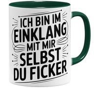 OM3 Tasse à café « Ich bin im Einklang mit mir selbst du Ficker » avec inscription en allemand « Sarcastique » avec humour grossier - Tasse en céramique - 325 ml - Imprimé des deux côtés - Vert