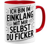 OM3 Tasse à café « Ich bin im Einklang mit mir selbst du Ficker » avec inscription en allemand « Sarcastique » avec humour grossier - Tasse en céramique - 325 ml - Imprimé des deux côtés - Rouge