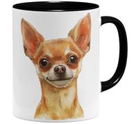 OM3® Tasse à café mignonne chihuahua de style aquarelle - Motif chiens amis des chiens - Tasse en céramique - 325 ml - Imprimé des deux côtés - Noir