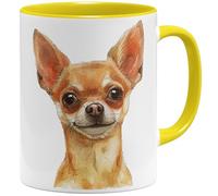 OM3® Tasse à café mignonne chihuahua de style aquarelle - Motif chiens amis des chiens - Tasse en céramique - 325 ml - Imprimé des deux côtés - Jaune