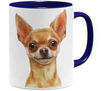 OM3® Tasse à café mignonne chihuahua de style aquarelle - Motif chiens amis des chiens - Tasse en céramique - 325 ml - Imprimé des deux côtés - Bleu foncé