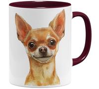 OM3® Tasse à café mignonne chihuahua de style aquarelle - Motif chiens amis des chiens - Tasse en céramique - 325 ml - Imprimé des deux côtés - Bordeaux