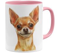 OM3® Tasse à café mignonne chihuahua de style aquarelle - Motif chiens amis des chiens - Tasse en céramique - 325 ml - Imprimé des deux côtés - Rose