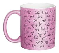 OM3® Tasse à paillettes amusante avec pénis - Motif ciel - Motif pénis - Tasse à paillettes - Tasse en céramique - 325 ml - Impression complète - Rose