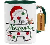 OM3 Tasse de Noël personnalisée avec lettres et nom - Tasse à café personnalisée avec nom propre - Tasse en céramique - 325 ml - Imprimé des deux côtés - Vert