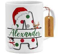 OM3 Tasse de Noël personnalisée avec lettres et nom - Tasse à café personnalisée avec nom propre - Tasse en céramique - 325 ml - Imprimé des deux côtés - Blanc
