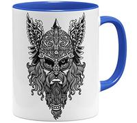 OM3® Tasse Viking-Valknut | Tasse en céramique | 11oz 325ml | Odin Skull Nordic Warrior | Bleu roi