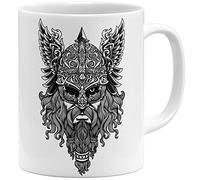 OM3® Tasse Viking-Valknut | Tasse en céramique | 11oz 325ml | Odin Warrior nordique de la tête de viking | Blanc