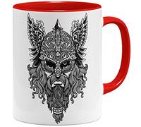 OM3® Tasse Viking-Valknut | Tasse en céramique | 11oz 325ml | Odin Warrior nordique Skull Viking | Rouge