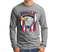 OM3® USA-Airborne T-shirt à manches longues - Homme - Drapeau de l'armée des États-Unis - Gris chiné, L, Gris mélangé, L