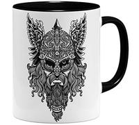 OM3 Viking Valknut Tasse en céramique - 325 ml - Odin Viking Skull Nordic Warrior - Noir