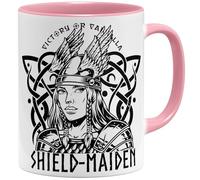 OM3® Wikinger Shield Maiden Tasse Guerrière en céramique Valhalla or Die | 325 ml | Imprimé des deux côtés | Bleu
