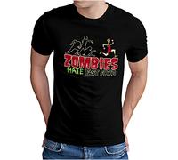 OM3® Zombies Hate Fast Food T-Shirt | Homme | Horreur Sport Parodie Monster I | S à 5XL, Noir , XL