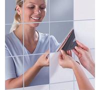 Omabeta 16 pièces 15x15 cm Bricolage carrés Miroir Stickers muraux, Auto adhésif Flexible Non Verre Miroir Carreaux Miroir Autocollants pour la décoration Murale à la Maison