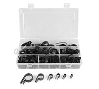 Omabeta 200 Pièces Pinces en Nylon Noir P Pinces Serre-Câbles Kit D'assortiment de 5 Tailles avec Mallette de Rangement en Plastique pour L'organisation de Tuyaux de Câbles Métalliques