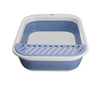 Omabeta Bac à Litière pour Chat, Toilettes Pliables Semi-fermées pour Chaton, Toilettes en PP et Silicone avec Pelle, Pédale pour Le Contrôle de la Litière, 46 X 34 X 12 cm (Bleu)