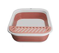 Omabeta Bac à Litière pour Chat, Toilettes Pliables Semi-fermées pour Chaton, Toilettes en PP et Silicone avec Pelle, Pédale pour Le Contrôle de la Litière, 46 X 34 X 12 cm (Rose)
