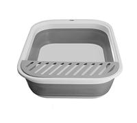 Omabeta Bac à Litière pour Chat, Toilettes Pliables Semi-fermées pour Chaton, Toilettes en PP et Silicone avec Pelle, Pédale pour Le Contrôle de la Litière, 46 X 34 X 12 cm (Gris)