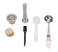 Omabeta Capsule de café en Acier Inoxydable Pod, Sabotage de Capsule de café Réutilisable Ensemble avec 100 Papiers Filtrants 2 Cuillères Pinceau pour le Brassage à Domicile