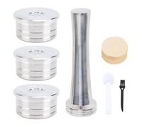 Omabeta Capsule de café Réutilisable, Kit de Filtre à Nappes Réutilisable en Acier Inoxydable Convient à la Plupart des Machines à café pour (avec des filtres en papier Brush Spoon Press)