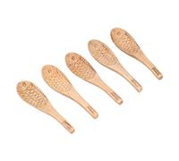 Omabeta Ensemble de Cuillères à Soupe en Bois - 5 Ustensiles Sculptés en Forme de Poisson pour Mélanger la Cuisine - Bois de Châtaignier Durable - 16 X 4 Cm - Essentiel de Cuisine