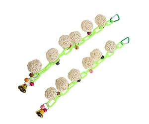Omabeta Ensemble de Jouets Colorés à Suspendre pour Oiseaux, 2 Pièces, Boules en Rotin à Mâcher Non Toxiques pour Perroquets et Perruches