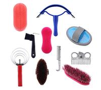 Omabeta Ensemble D'outils de Nettoyage de Chevaux, 10 Pièces, Kit de Toilettage en Bois de Silicone avec Peigne à Curry, Brosses Grattoir à Sueur pour les Soins Quotidiens