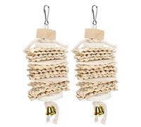 Omabeta Jouets à Mâcher pour Perroquets, 2 Pièces, Jouet Durable à Suspendre en Os de Seiche pour Oiseaux, Jouer et Mâcher, Coque de Maïs Naturelle, Loofah 22cm