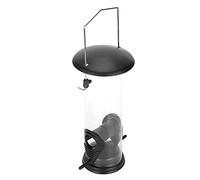 Omabeta Mangeoire à Oiseaux D'extérieur, 2 Ports, Conception Coupe-Vent pour Petits Oiseaux du Jardin, Structure en Plastique et Métal Transparent, Hauteur 29 Cm, 1 unité