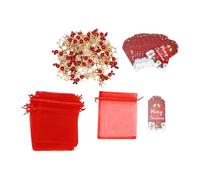 Omabeta Porte-clés de Noël Rouge, Ensemble élégant pour Cadeaux de Souvenirs, 24 Pièces, étiquettes, Sacs en Organza pour Accessoires Esthétiques