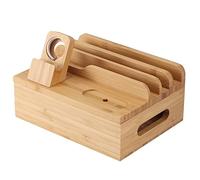 Omabeta Support de Rangement de Chargement en Bambou, Support de Téléphone Compact et Léger pour Usage Domestique au Bureau, Base de Chargement 2 en 1 pour Téléphone Portable et Montre, Rend la