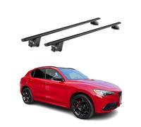 OMAC Barres de Toit Aluminium certifiées TÜV pour Alfa Romeo Stelvio 2016-2026 - pour Rails de Toit intégrés - Rainure en T - Charge Max 100 kg - 2 antivols Noir